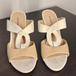 Open Toe Slip-On High Heels | George | Beige & Cream | Size 5 | Women's